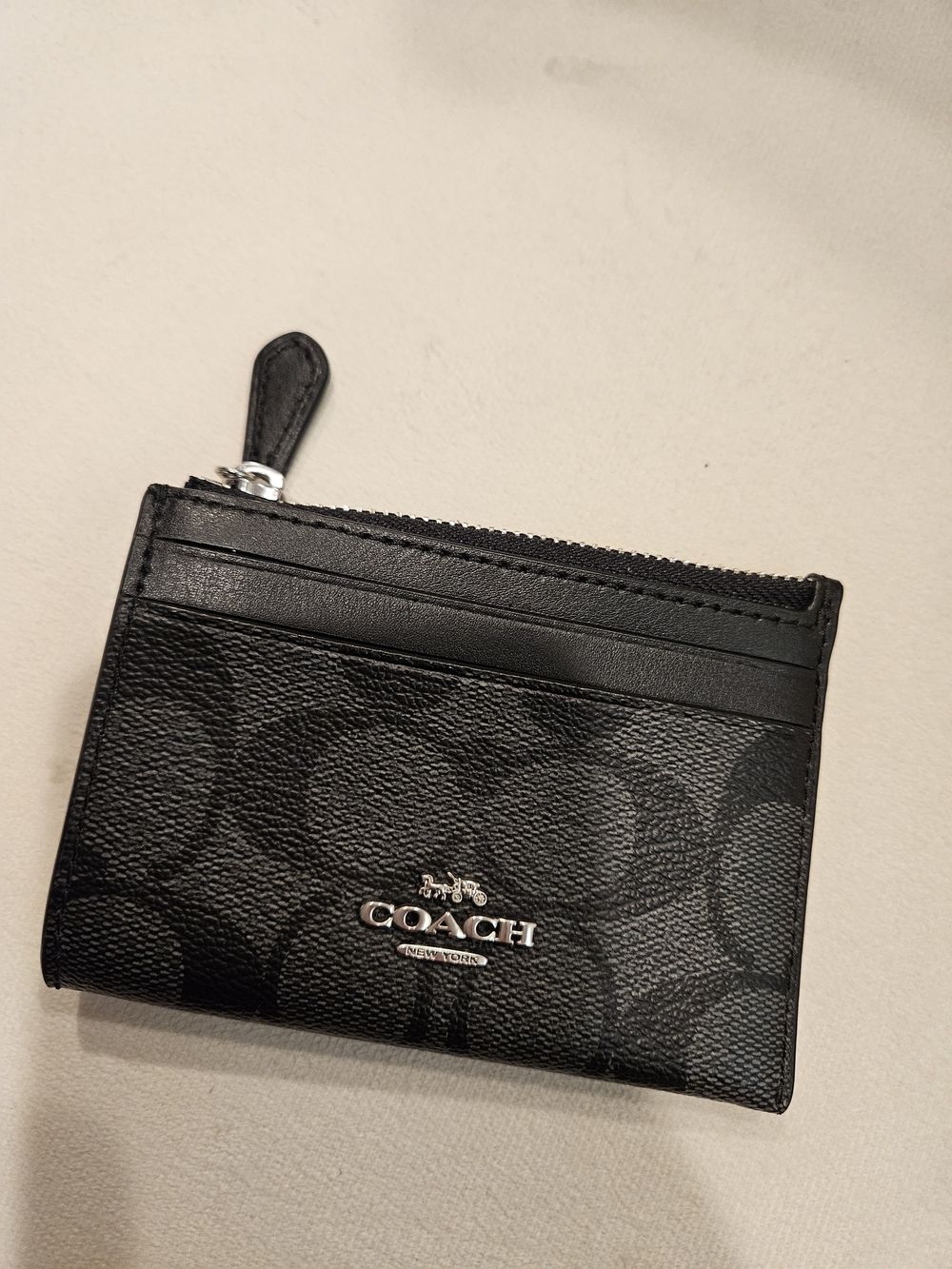 NWOT Coach Black Signature Mini Skinny Zip Card Case